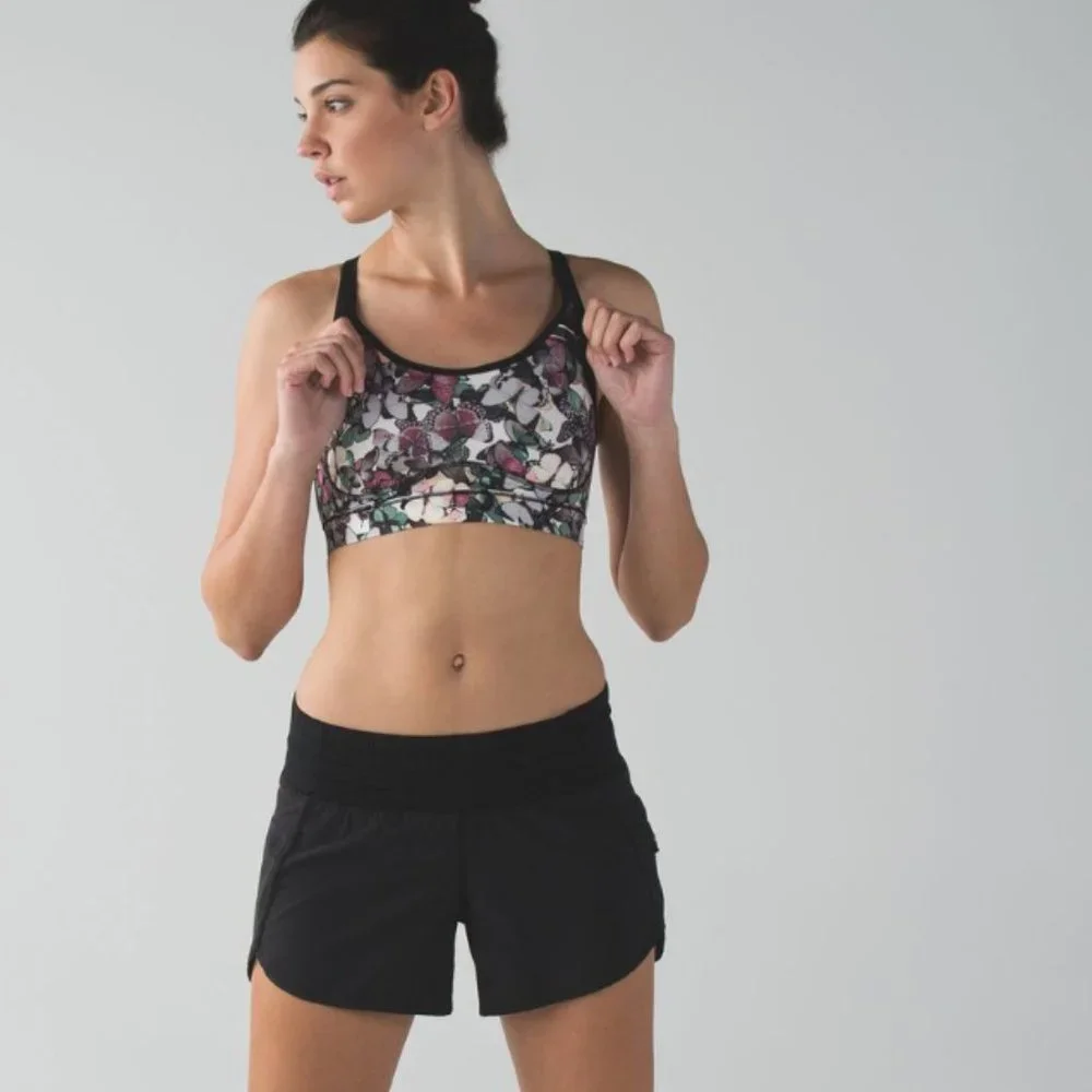 Lululemon Sweaty Or Not Bra II So Fly Butterfly Angel Wing Multi/Black 6